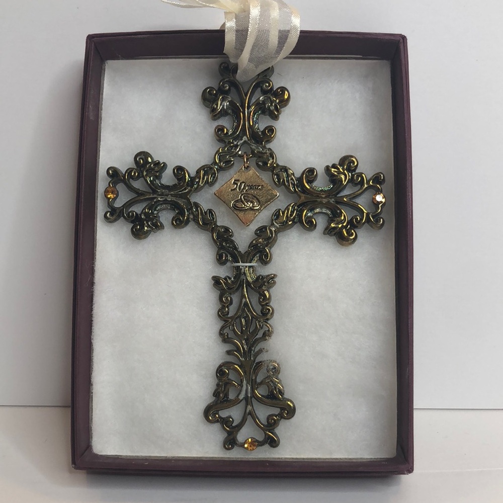 Ornate Gold and Black Cross Wall Decor w/50 Years on the center medallion